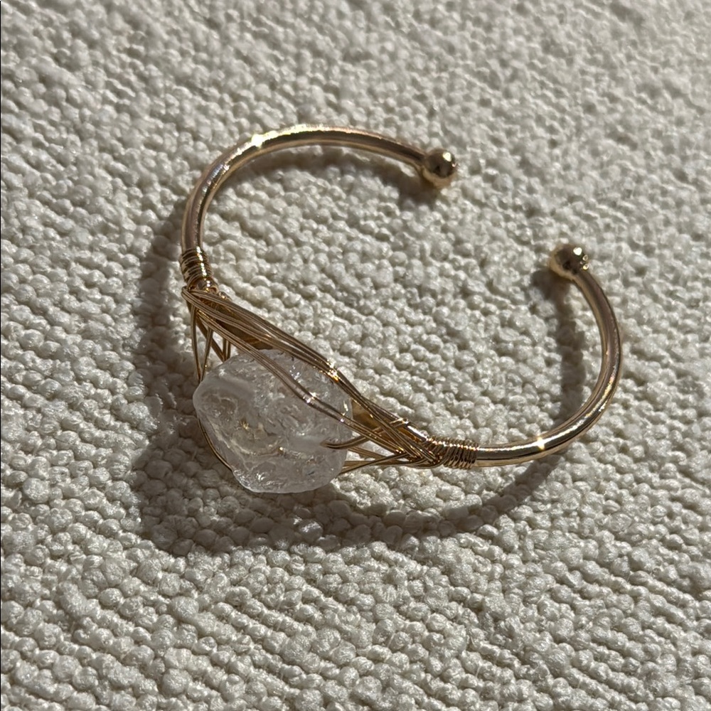 Gold Wire Wrapped Bracelet with Clear Stone